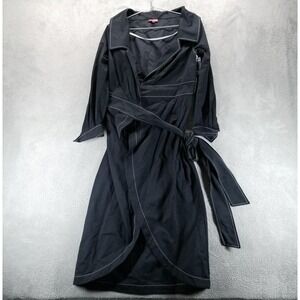 STAUD Dress Womens S Black Jacklyn Wrap Belted Midi Contrast Stitch